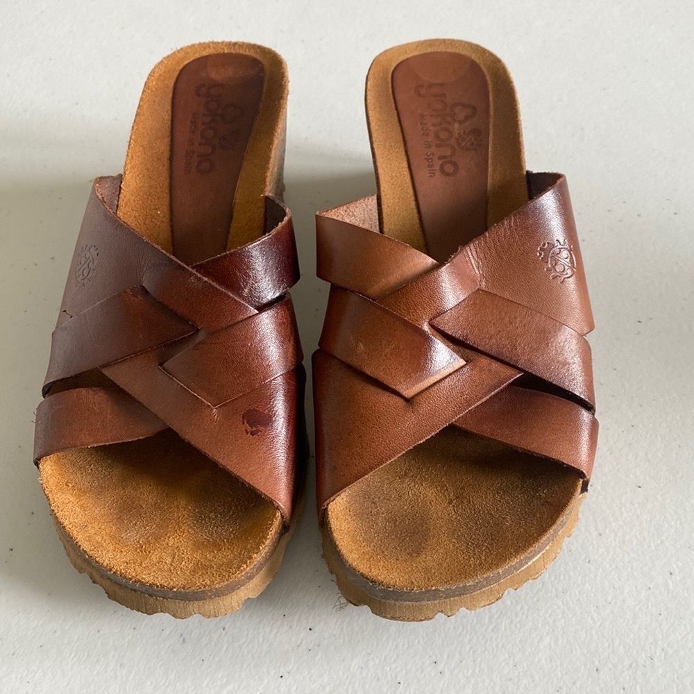 Yokono Leather Wedge Sandals 6.5
